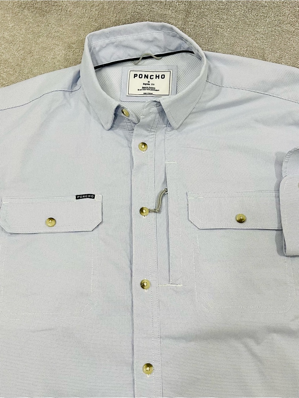 Poncho Outdoors Mens Medium Regular Fit Performance Shirt Blue White Micro Check